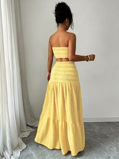 Women’s  Ruched Crop Top & Maxi Skirt Co-Ord Set