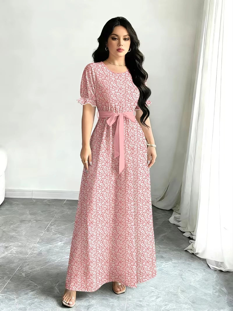 Women's Timeless Polka Dot Midi Dress – Puff Sleeve Belted Fit & Flare Dress