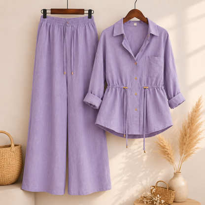 Casual Linen Look Two-Piece Outfit