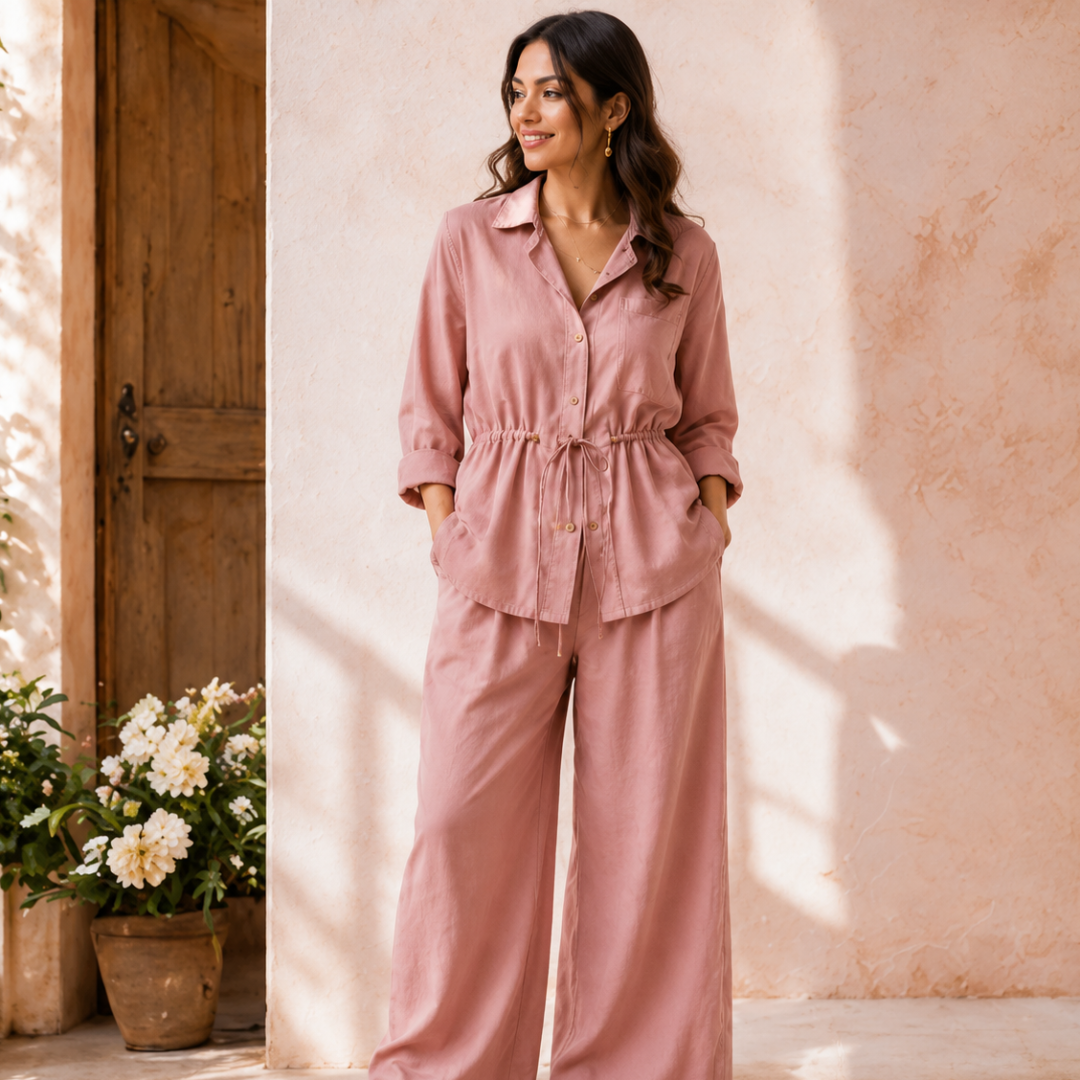 Casual Linen Look Two-Piece Outfit