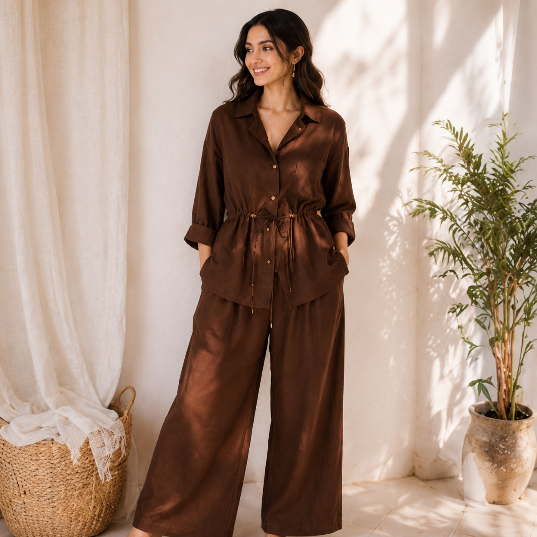 Casual Linen Look Two-Piece Outfit