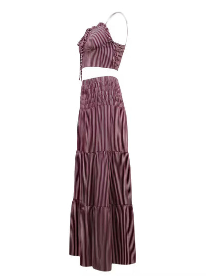 Women’s  Ruched Crop Top & Maxi Skirt Co-Ord Set