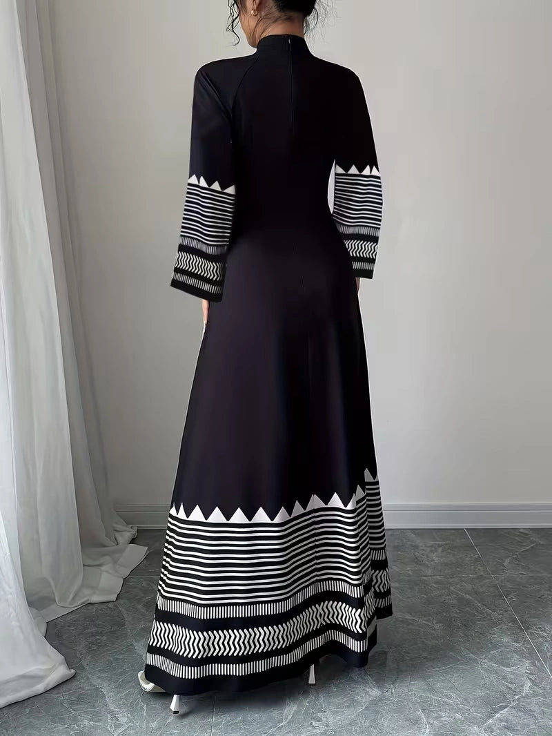 Women's Elegant Floral Print Maxi Dress | Long Sleeve A-Line Party & Evening Dress