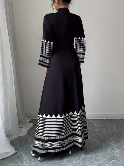 Women's Elegant Floral Print Maxi Dress | Long Sleeve A-Line Party & Evening Dress