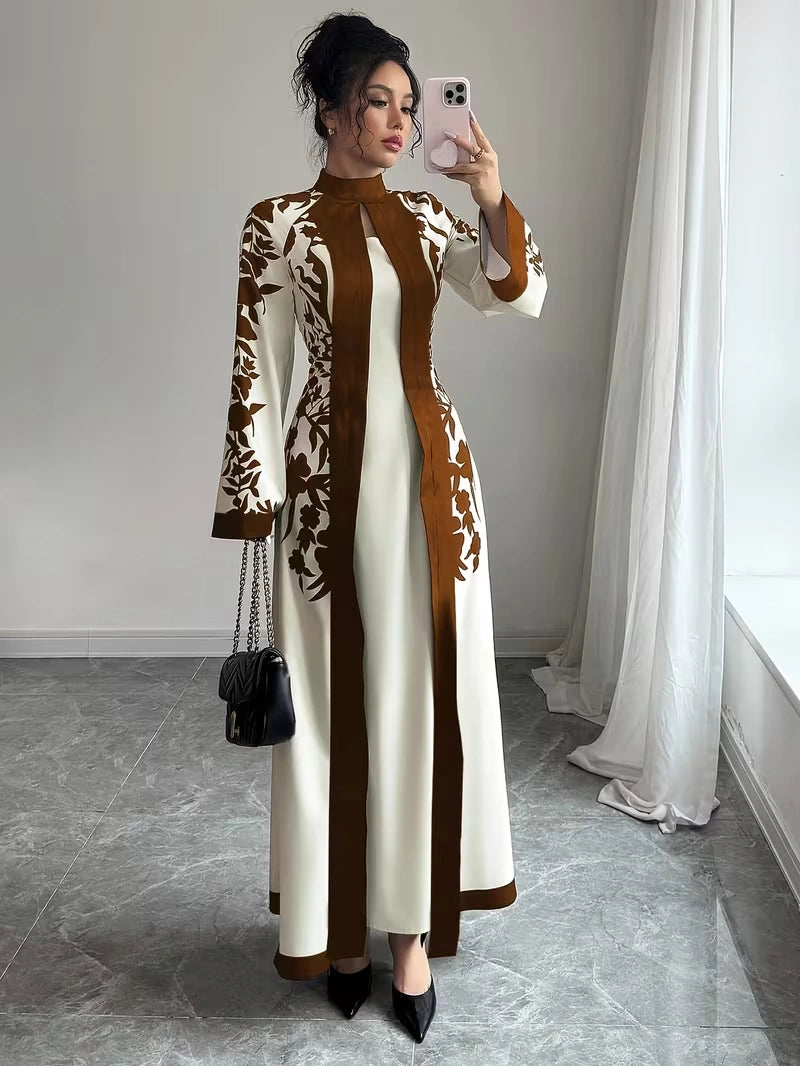 Women's Elegant Floral Print Maxi Dress | Long Sleeve A-Line Party & Evening Dress