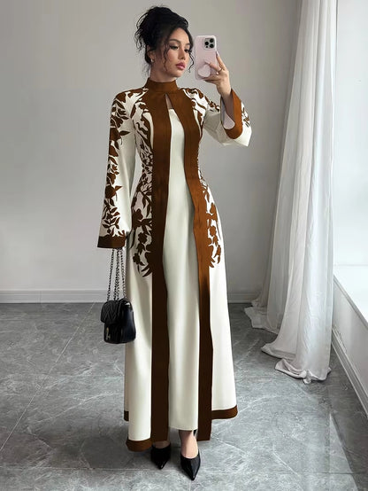 Women's Elegant Floral Print Maxi Dress | Long Sleeve A-Line Party & Evening Dress
