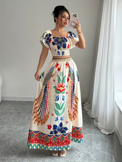 Women’s  Ruched Crop Top & Maxi Skirt Co-Ord Set