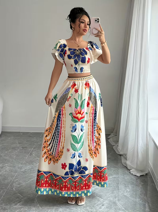 Women’s  Ruched Crop Top & Maxi Skirt Co-Ord Set