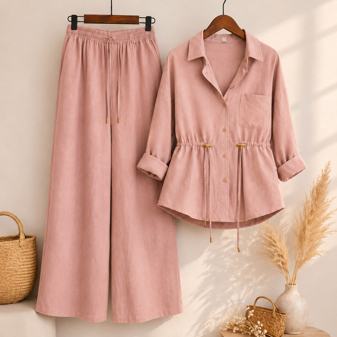 Casual Linen Look Two-Piece Outfit