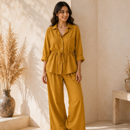 Casual Linen Look Two-Piece Outfit