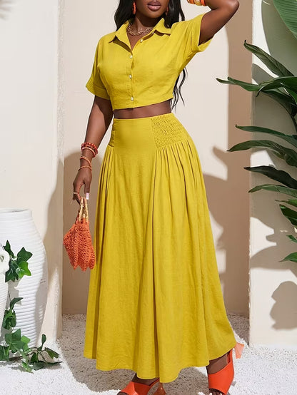 Women’s  Ruched Crop Top & Maxi Skirt Co-Ord Set