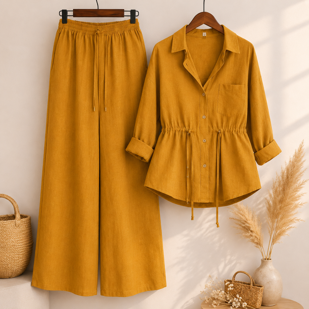 Casual Linen Look Two-Piece Outfit