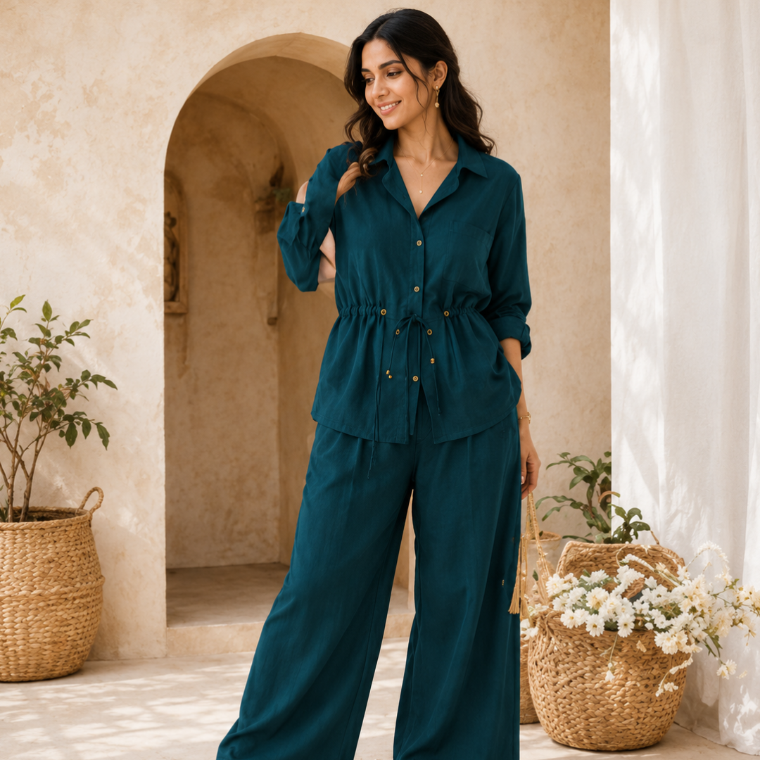 Casual Linen Look Two-Piece Outfit