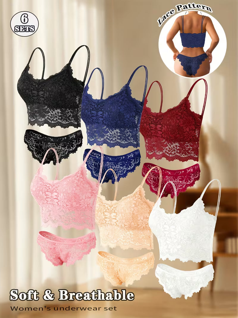 Pack of 6 Women's Bra & Panty Set – Soft Comfortable Everyday Lingerie Combo