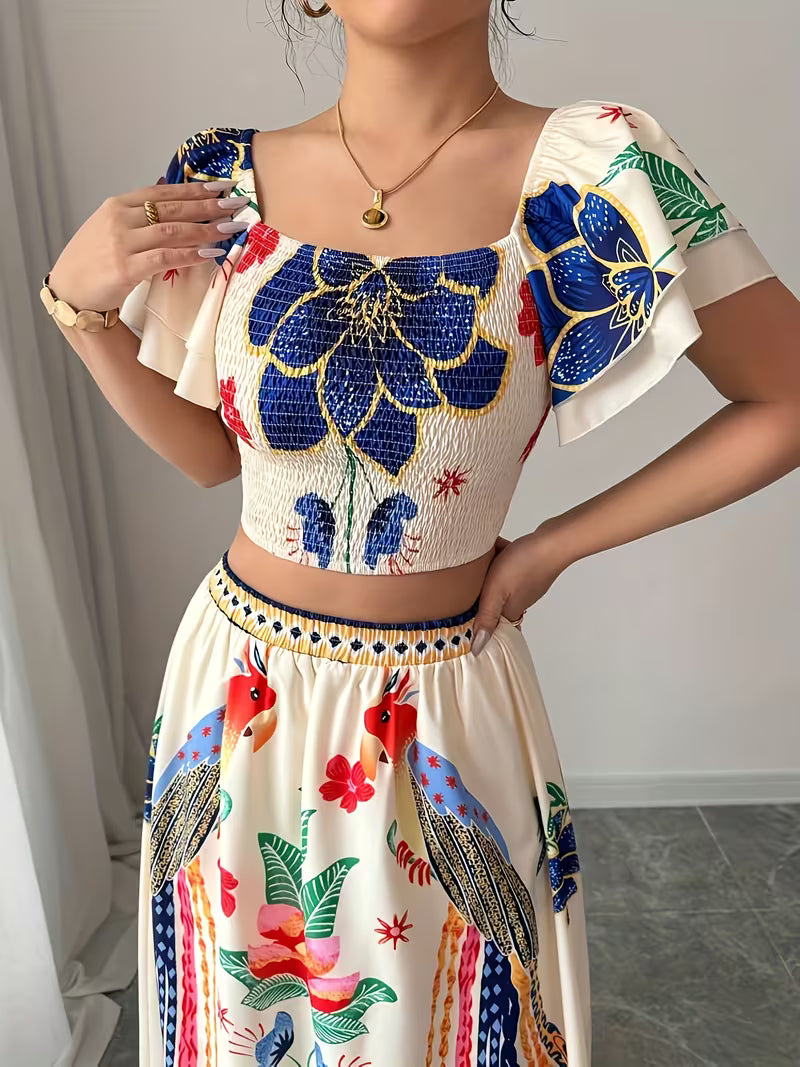 Women’s  Ruched Crop Top & Maxi Skirt Co-Ord Set