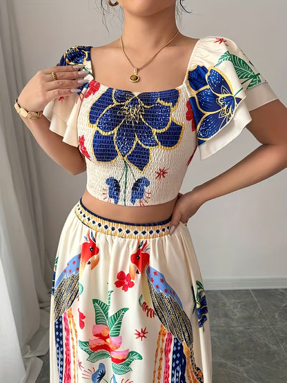 Women’s  Ruched Crop Top & Maxi Skirt Co-Ord Set