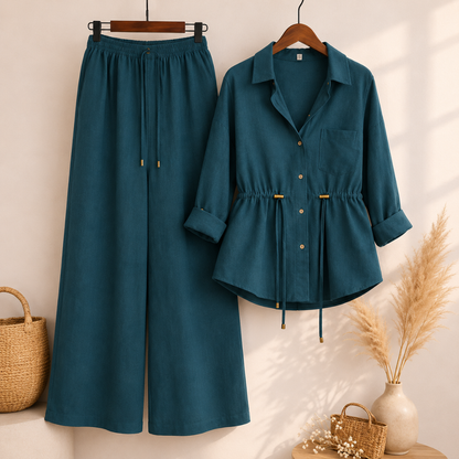 Casual Linen Look Two-Piece Outfit