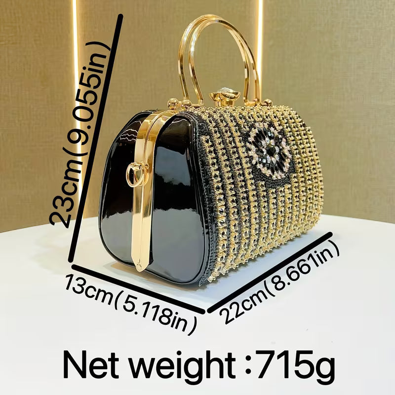 Elegant Rhinestone-Embellished Large Evening Handbag & Crossbody Bag