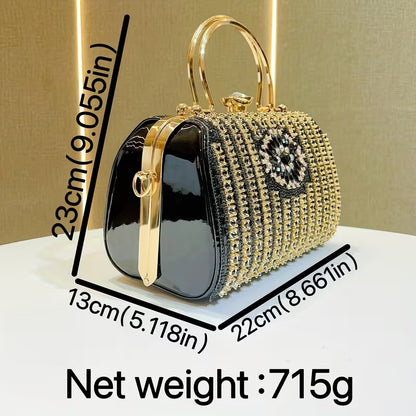 Elegant Rhinestone-Embellished Large Evening Handbag & Crossbody Bag