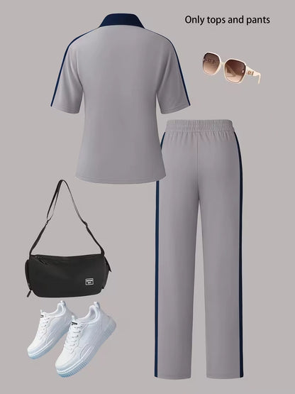 Women's Autumn  Casual Co-Ord Set |T-Shirt & Straight-Leg Pants 2-Piece Outfit