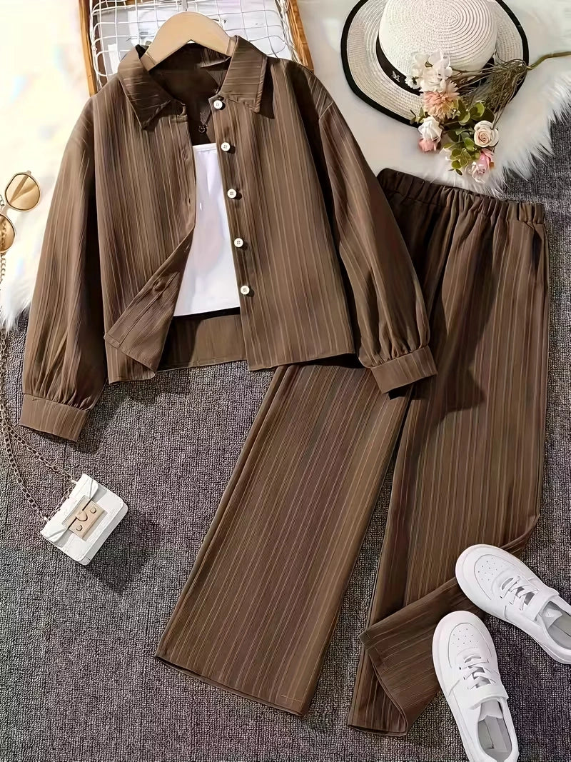 Classic Button-Down Shirt & Wide-Leg Co-Ord Set for Women