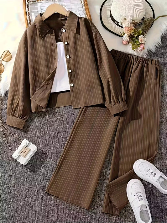 Classic Button-Down Shirt & Wide-Leg Co-Ord Set for Women
