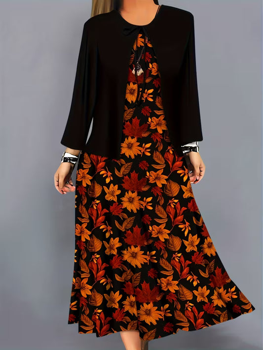 Elegant Floral Print 2-Piece Dress