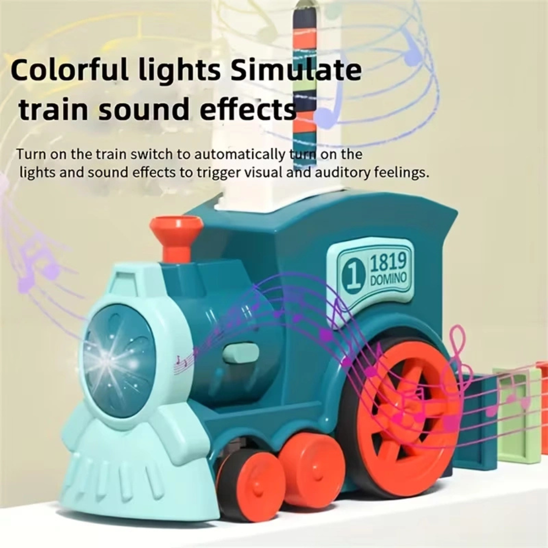 Electric Domino Train Set with Automatic Domino Laying Blocks – Creative STEM Building Toy for Kids (Blue)