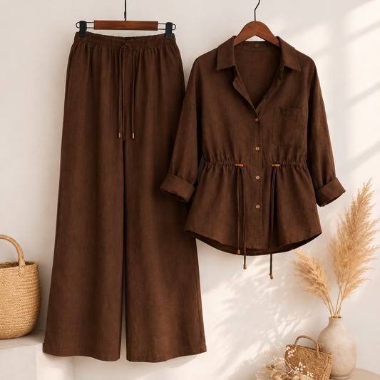 Casual Linen Look Two-Piece Outfit