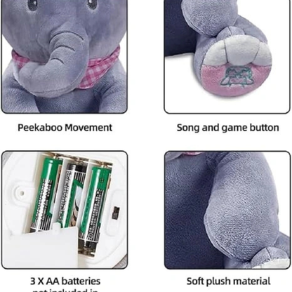 Interactive Peek-a-Boo Elephant Plush Toy with Music & Moving Ears for Babies (Blue)