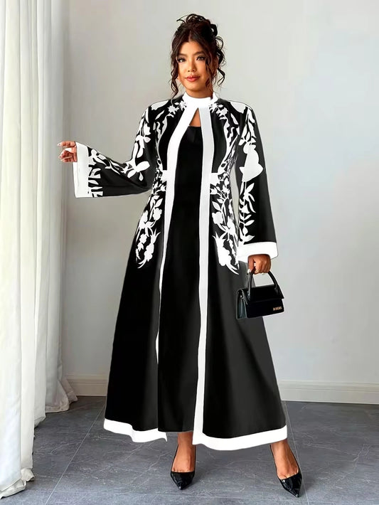 Women's Elegant Floral Print Maxi Dress | Long Sleeve A-Line Party & Evening Dress