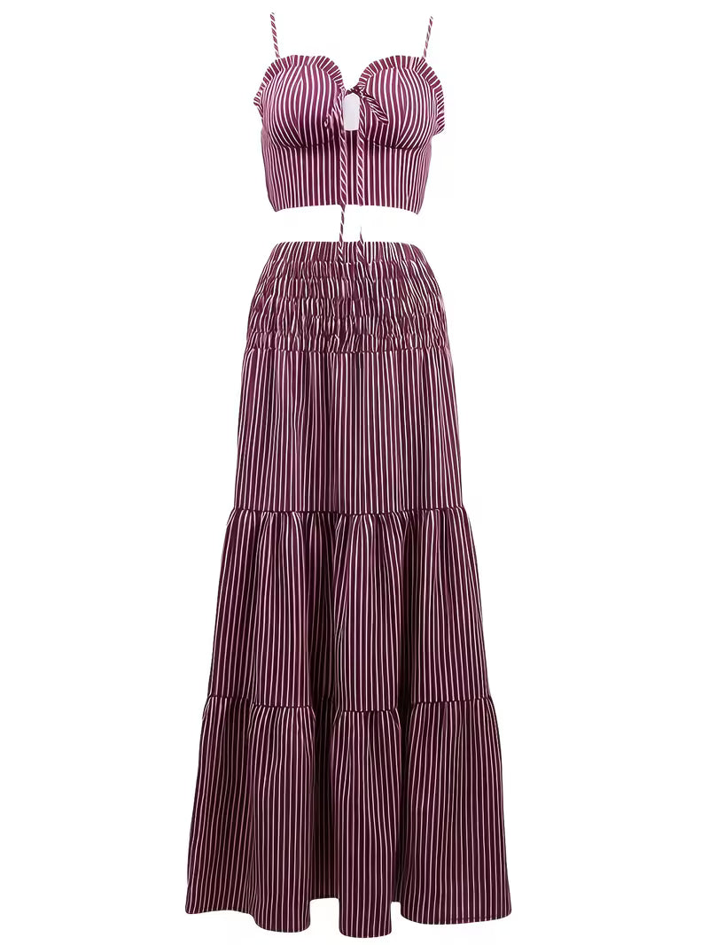 Women’s  Ruched Crop Top & Maxi Skirt Co-Ord Set