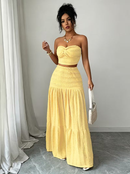 Women’s  Ruched Crop Top & Maxi Skirt Co-Ord Set