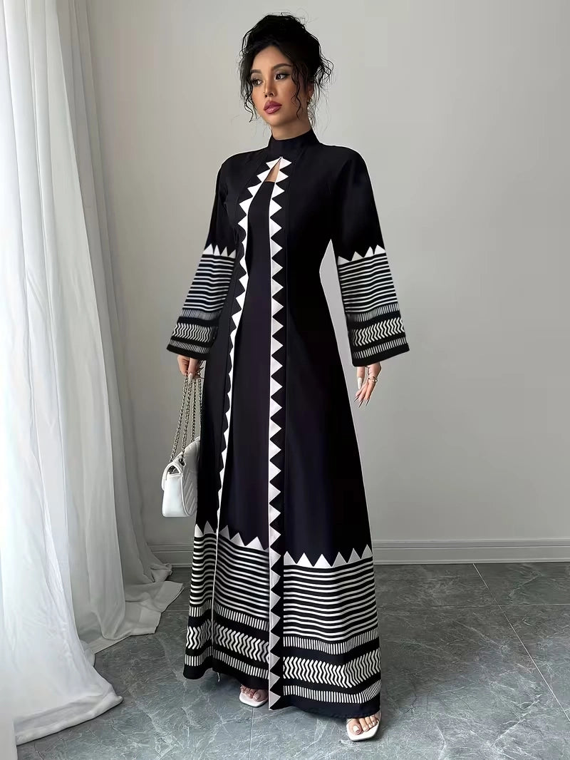 Women's Elegant Floral Print Maxi Dress | Long Sleeve A-Line Party & Evening Dress