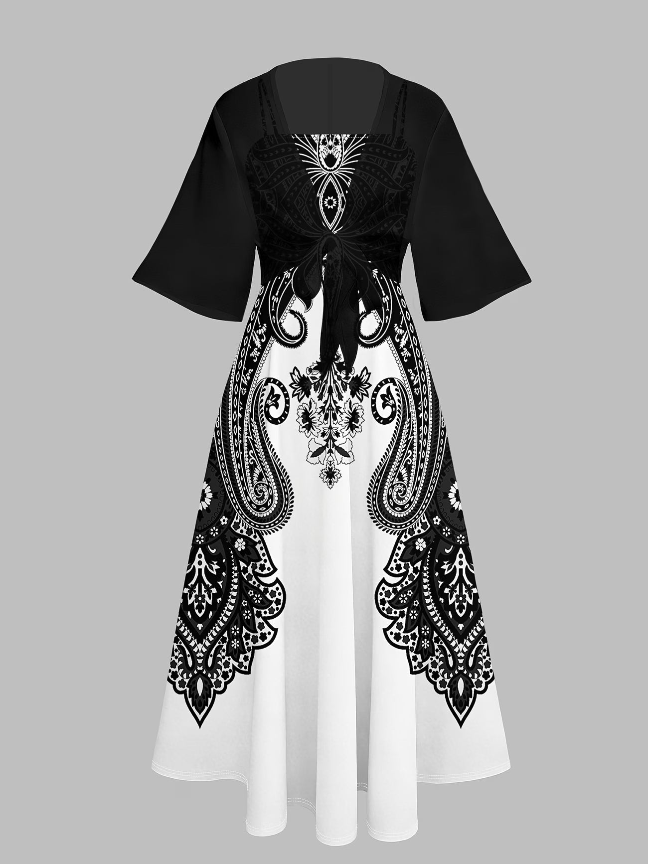 Elegant Women's Vintage Artistic Floral Print Dress Set