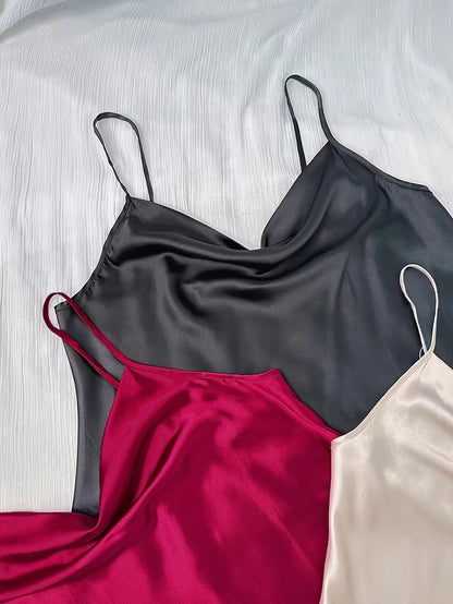 Women's 3-Piece Satin Pajama Set with Button-Up Shirt & Relaxed Shorts