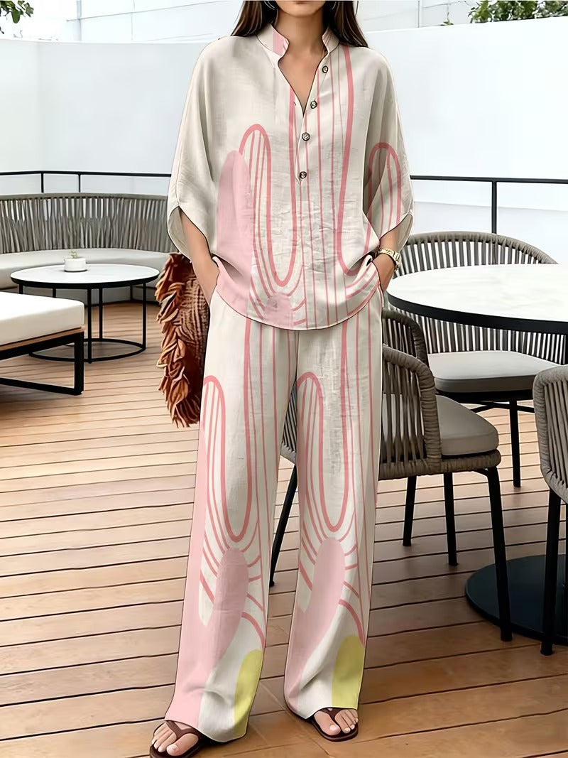 Chic Plus Size Stand Collar Wide Leg Co-Ord
