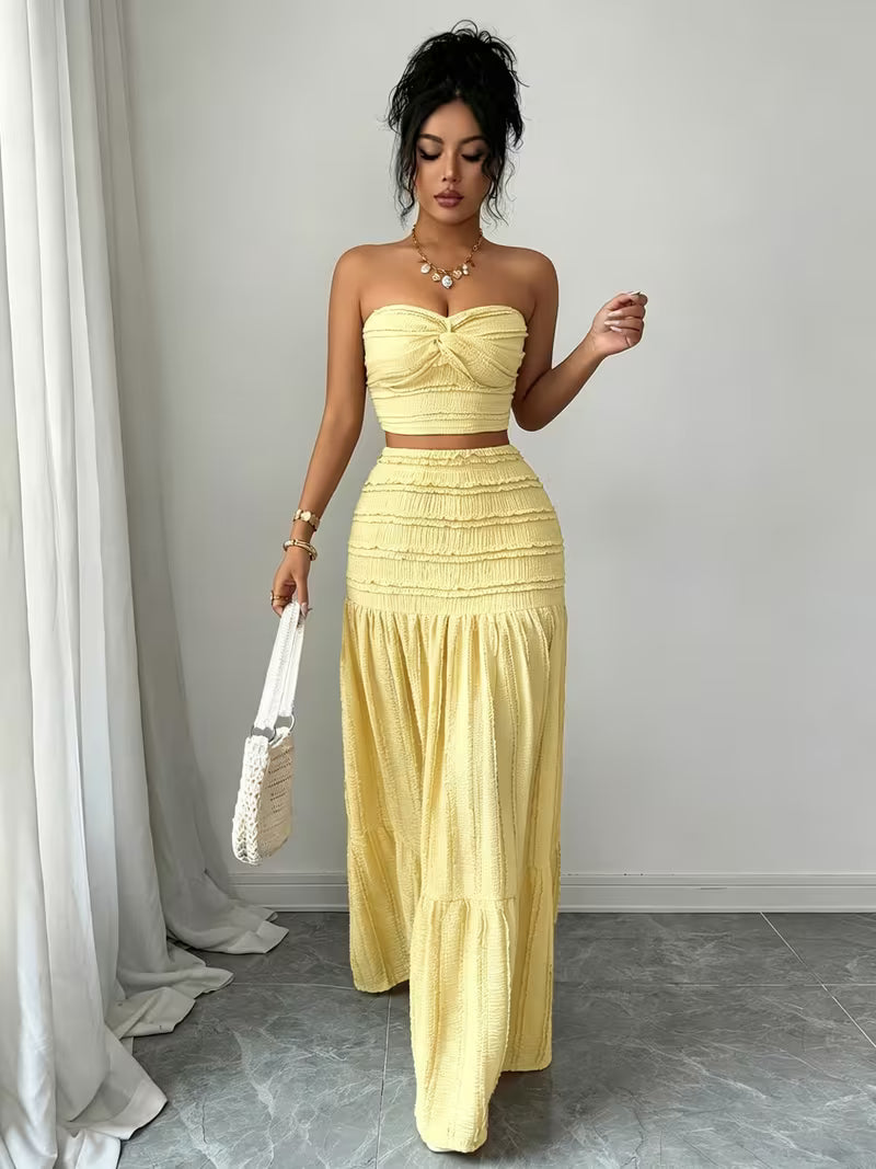 Women’s  Ruched Crop Top & Maxi Skirt Co-Ord Set