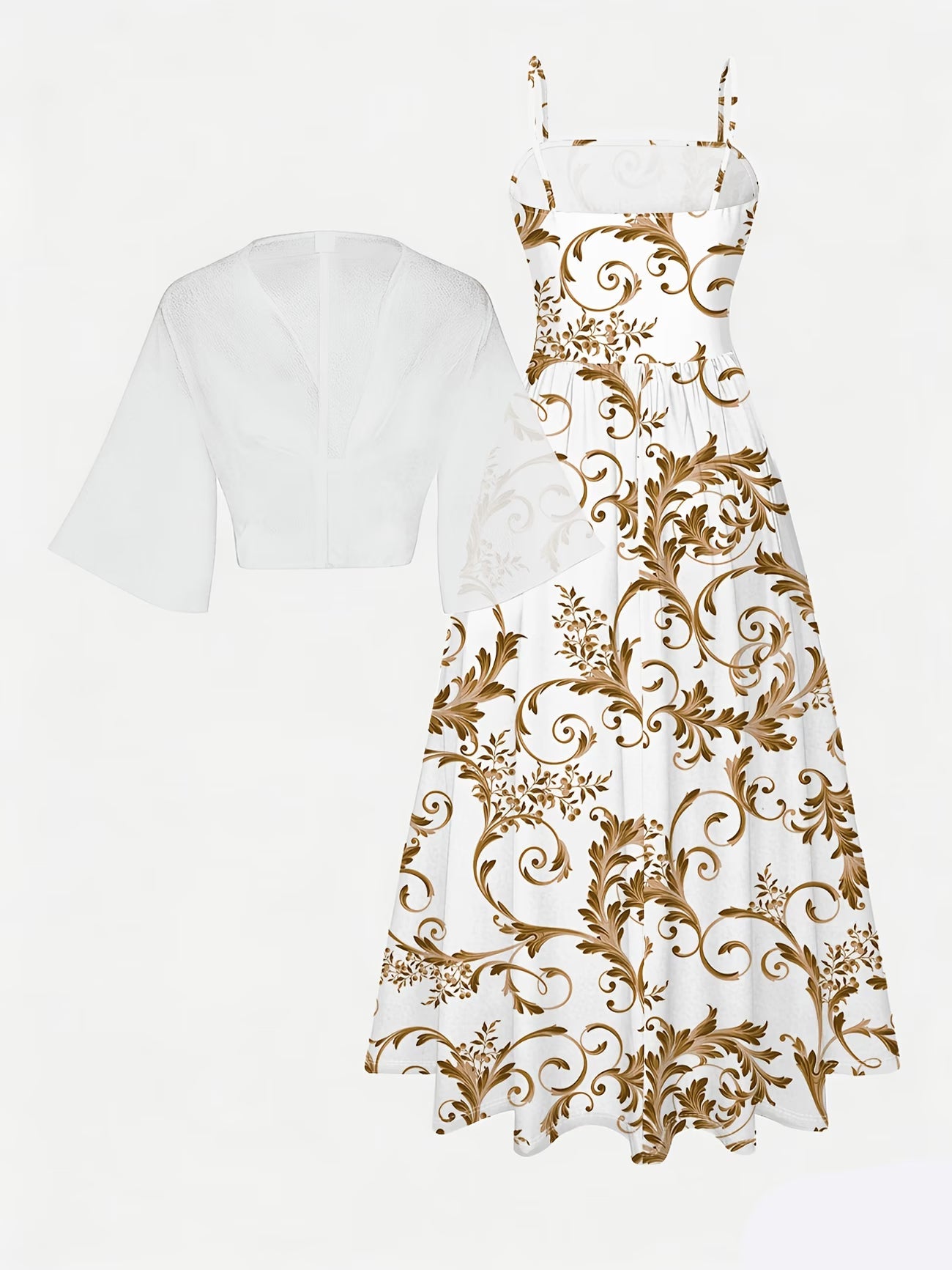 Golden Floral Scroll Elegance Dress Set