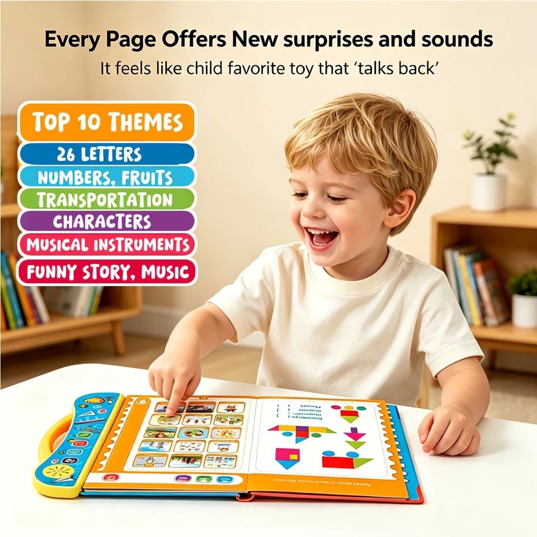 Talking Educational Book for ABCs, Numbers, Phonics, Transportation & Musical Instruments (Ages 3+)