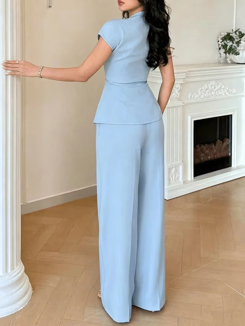 Elegant Flared Sleeve Belted Co-Ord Set for Women