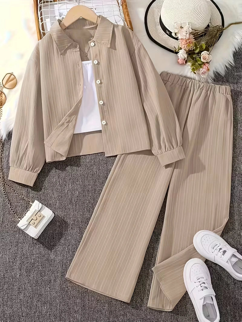 Classic Button-Down Shirt & Wide-Leg Co-Ord Set for Women