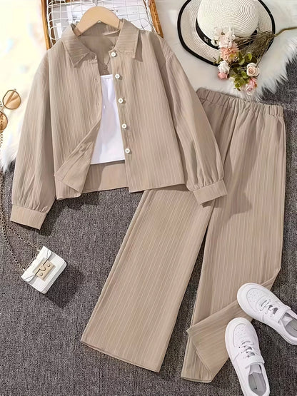 Classic Button-Down Shirt & Wide-Leg Co-Ord Set for Women