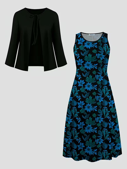 Elegant Floral Print 2-Piece Dress