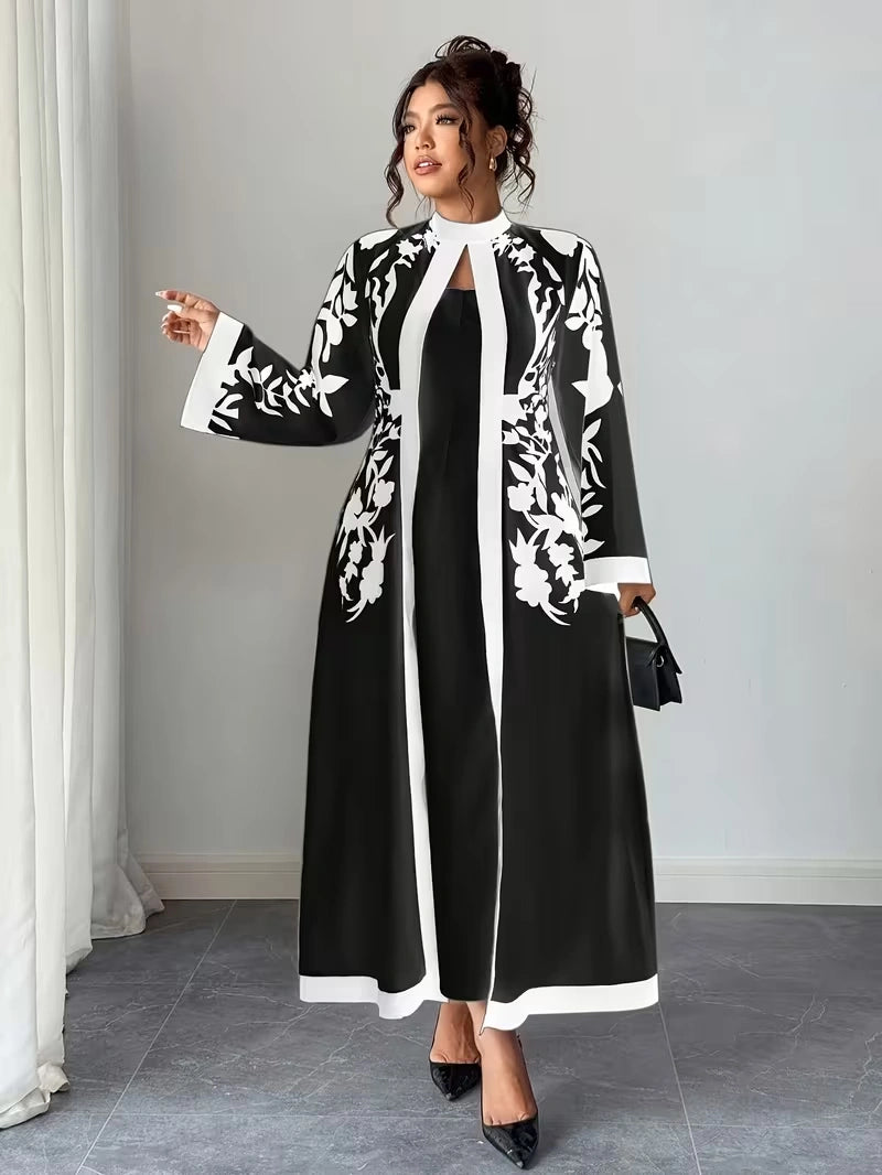 Women's Elegant Floral Print Maxi Dress | Long Sleeve A-Line Party & Evening Dress