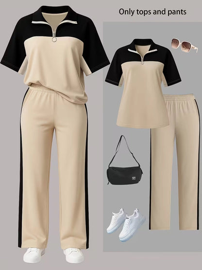 Women's Autumn  Casual Co-Ord Set |T-Shirt & Straight-Leg Pants 2-Piece Outfit