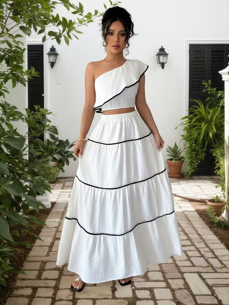 Women’s  Ruched Crop Top & Maxi Skirt Co-Ord Set
