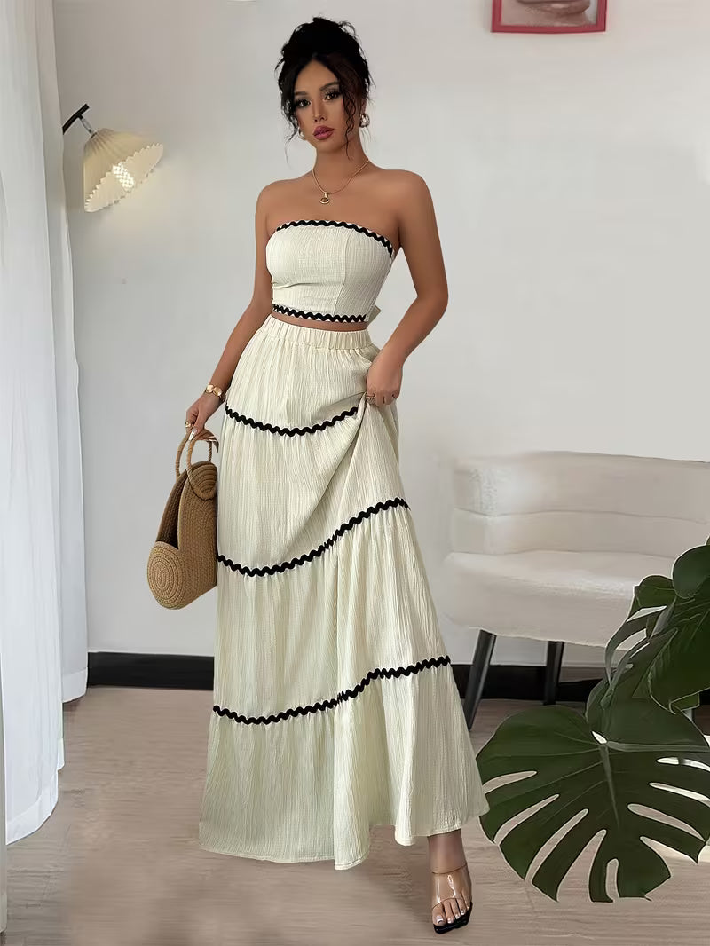 Women’s  Ruched Crop Top & Maxi Skirt Co-Ord Set