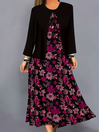 Elegant Floral Print 2-Piece Dress