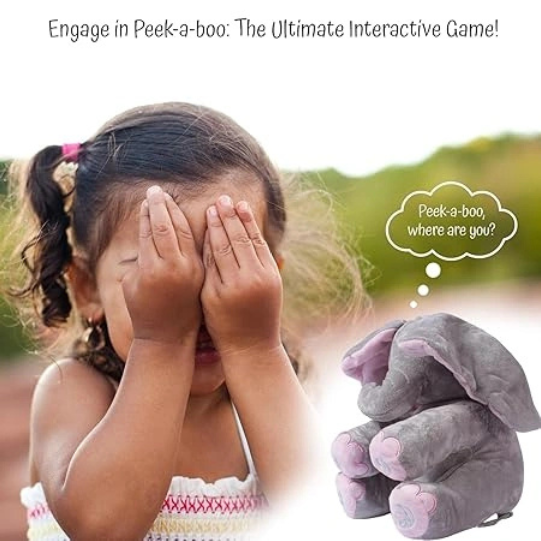 Interactive Peek-a-Boo Elephant Plush Toy with Music & Moving Ears for Babies (Blue)